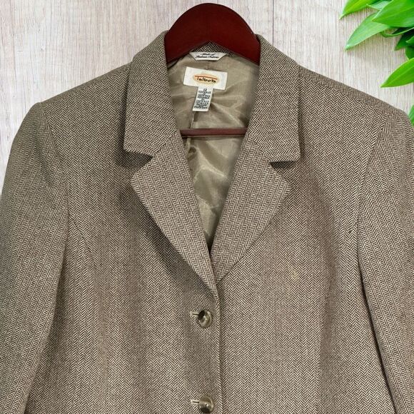 Talbots‎ Womens Blazer Size 12 Brown Herringbone Vintage Italian Cotton Silk - Picture 2 of 9